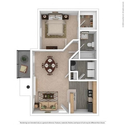 Floor plan for 1 bed, 1 bath, 650 sqft